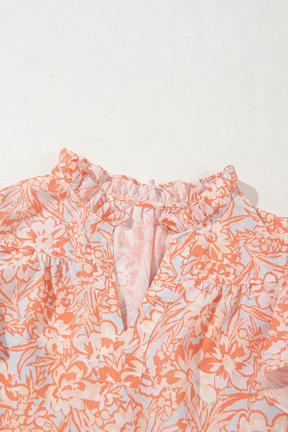 Floral Ruffle Sleeve Split Neck Blouse