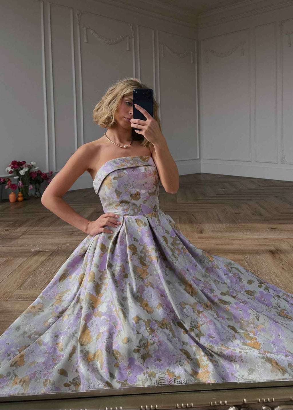 Anastelle Strapless Jacquard Dress