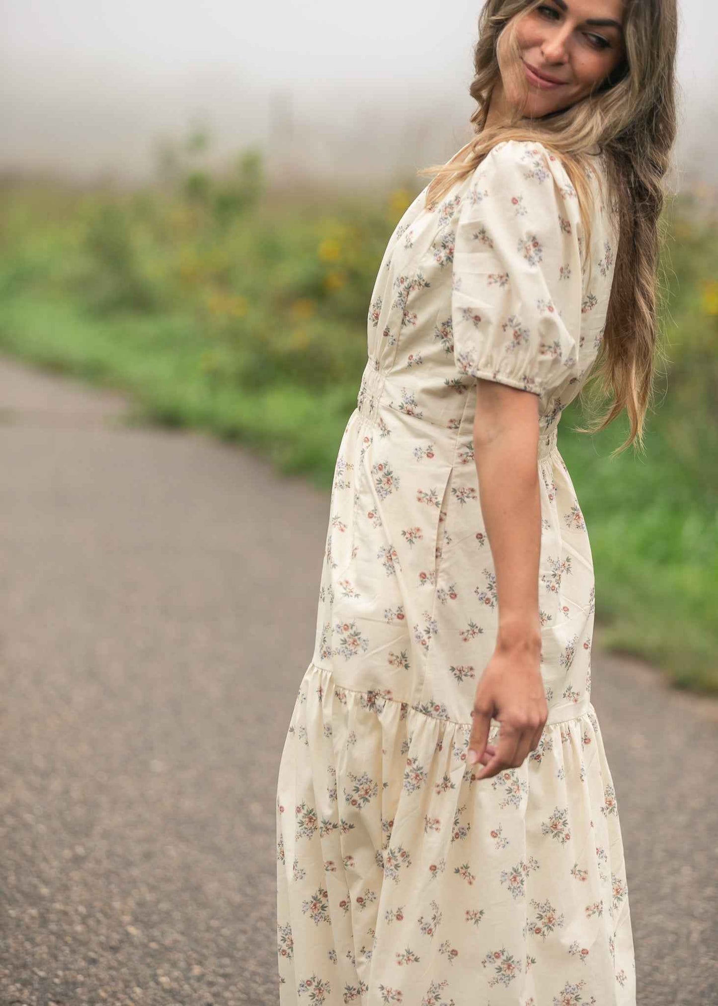 Katrina Half Sleeve Floral Midi Dress