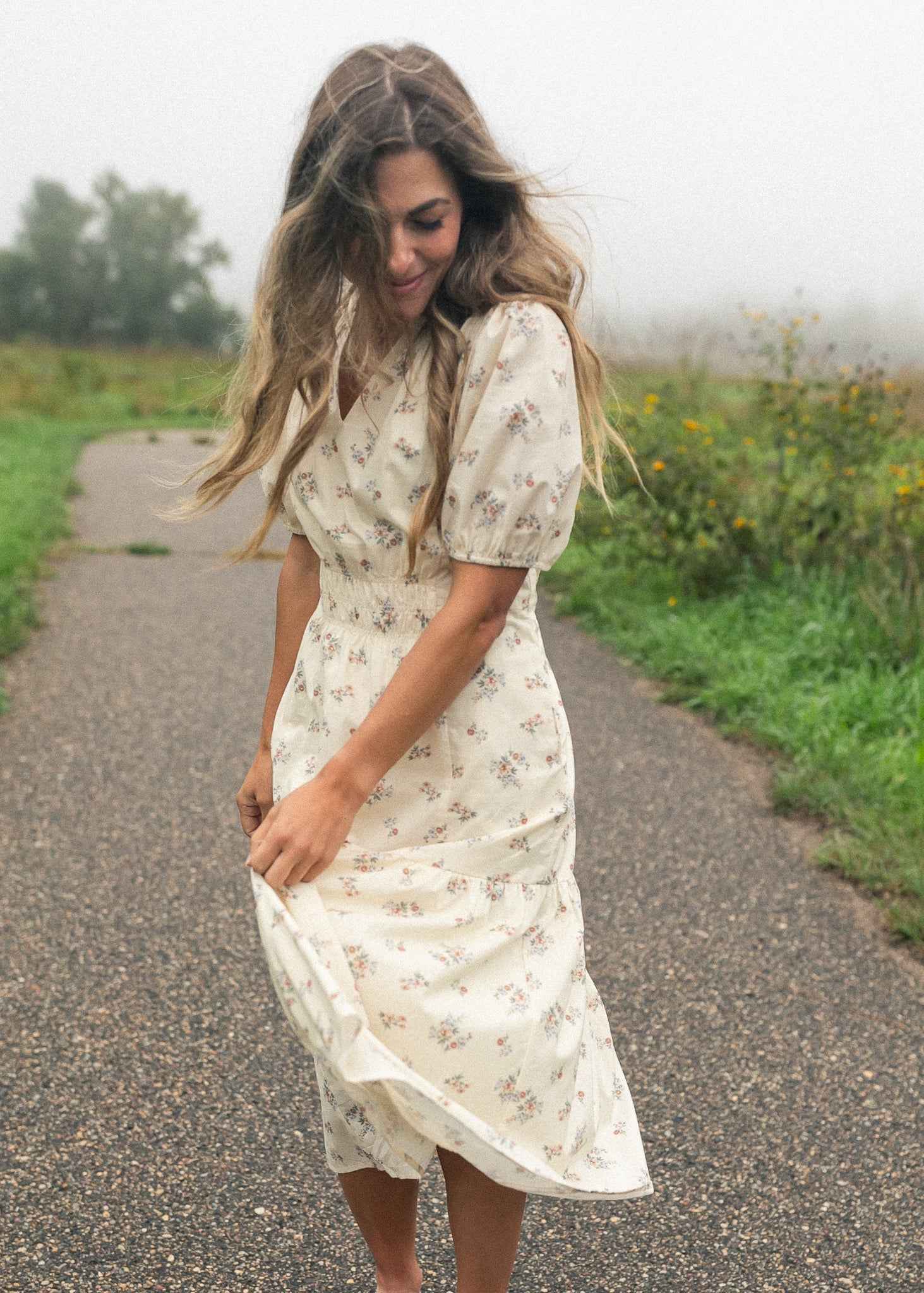 Katrina Half Sleeve Floral Midi Dress