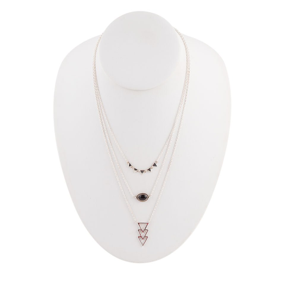 Marcasite and Onyx Sterling Silver Layered Necklace