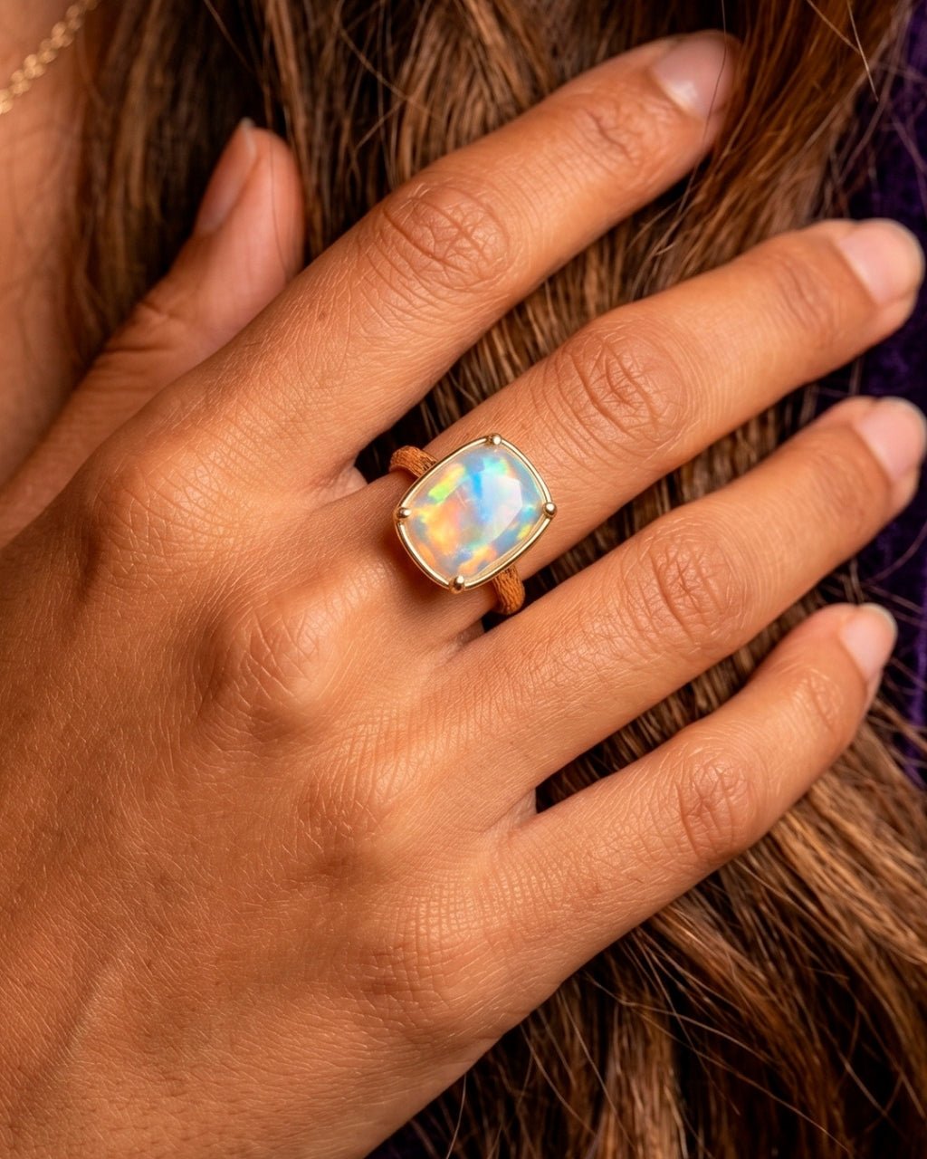 Sterling Silver Elongated Cushion Opal Cocktail Ring