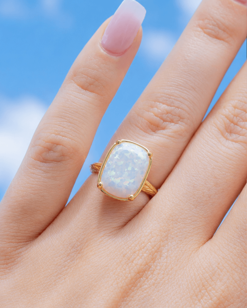 Sterling Silver Elongated Cushion Opal Cocktail Ring