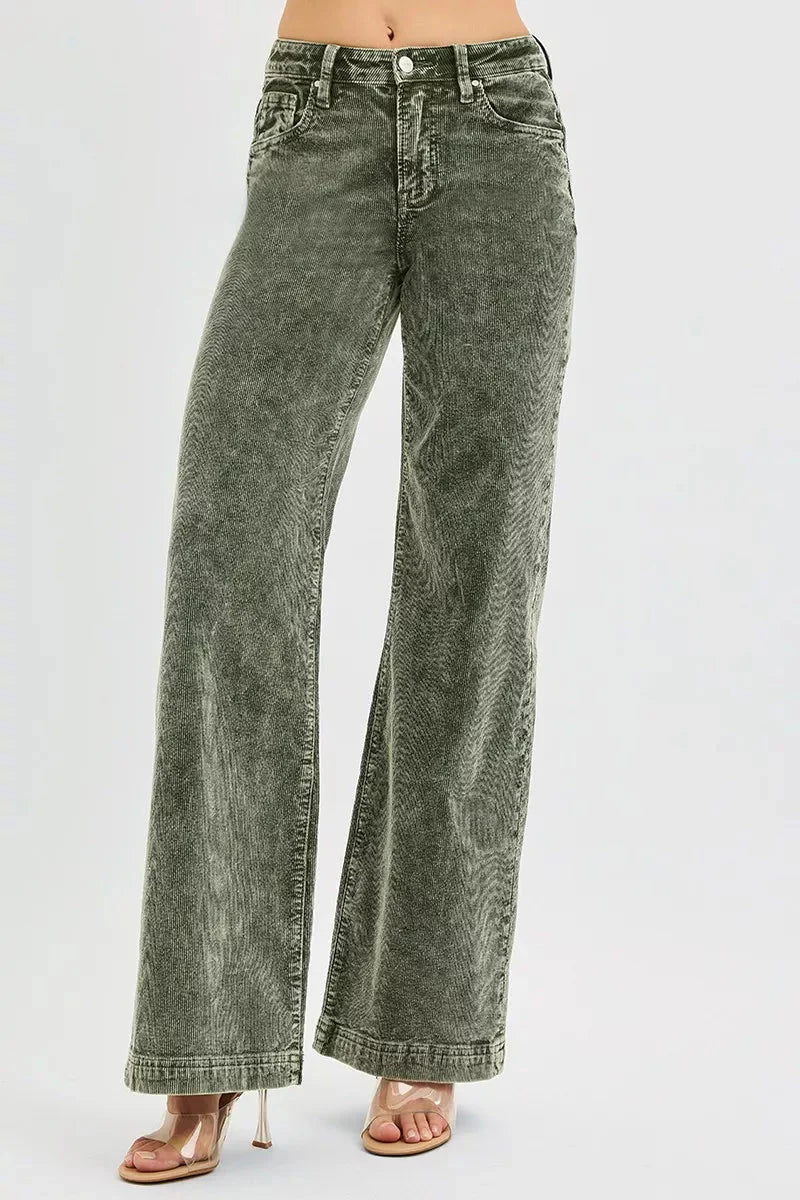 RISEN Full Size High Rise Wide Leg Corduroy Jeans Plus Size