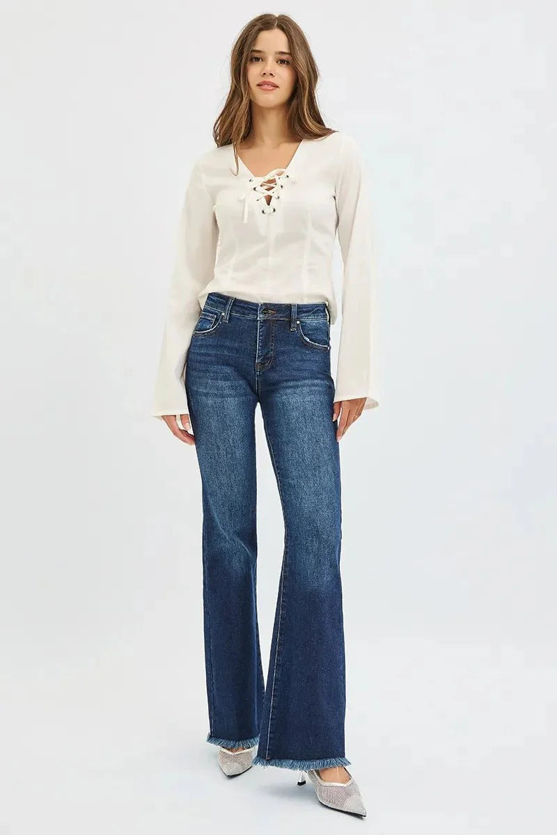 RISEN Full Size Tummy Control Mid Rise Flare Jeans Plus Size