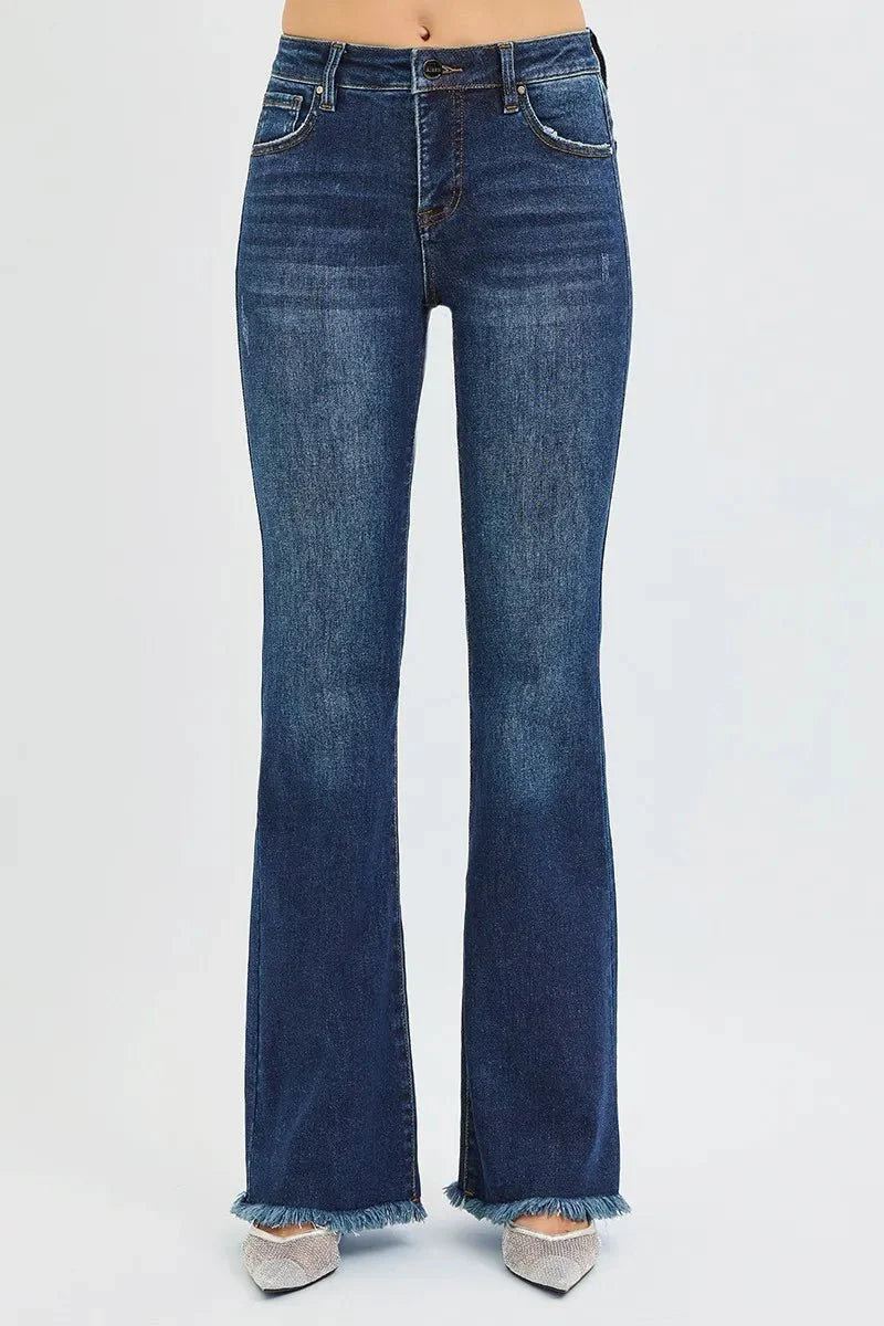 RISEN Full Size Tummy Control Mid Rise Flare Jeans Plus Size