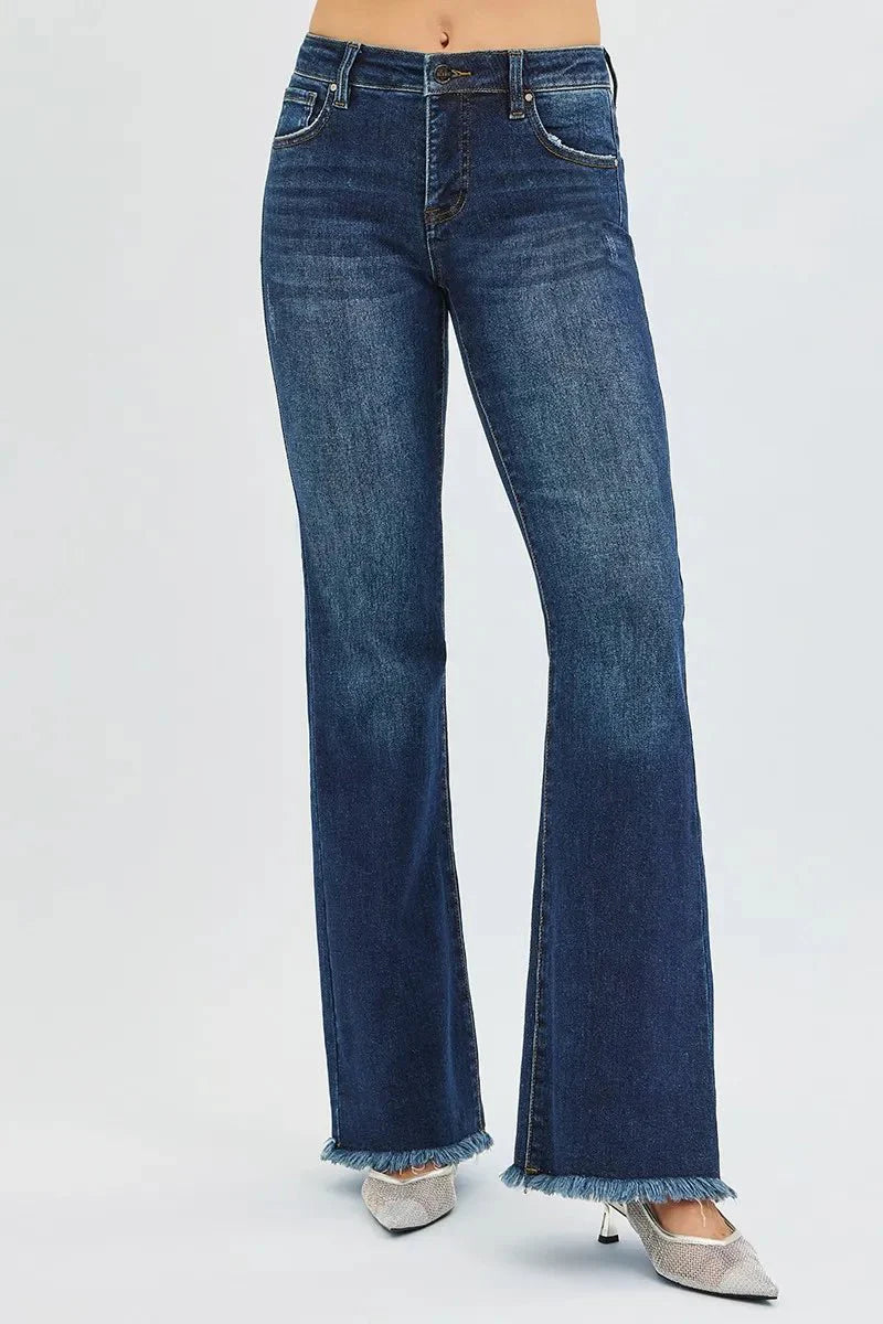 RISEN Full Size Tummy Control Mid Rise Flare Jeans Plus Size