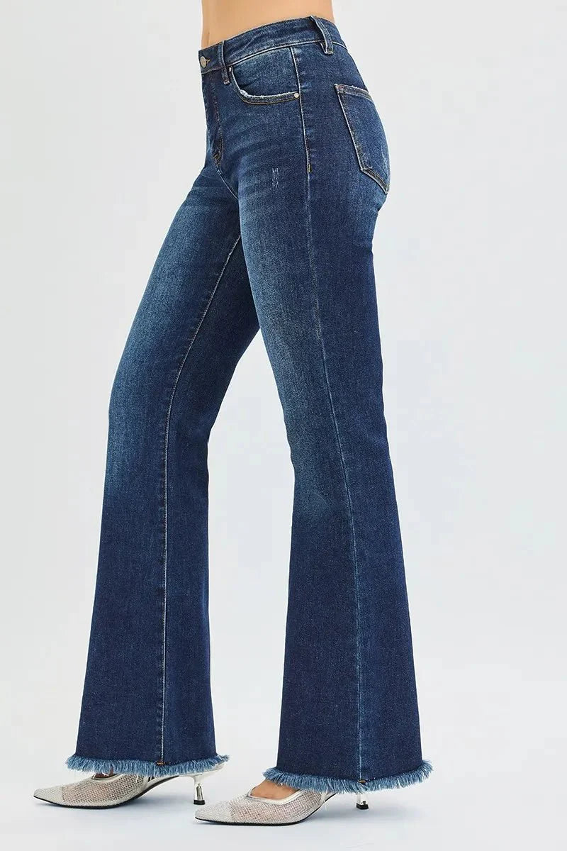 RISEN Full Size Tummy Control Mid Rise Flare Jeans Plus Size