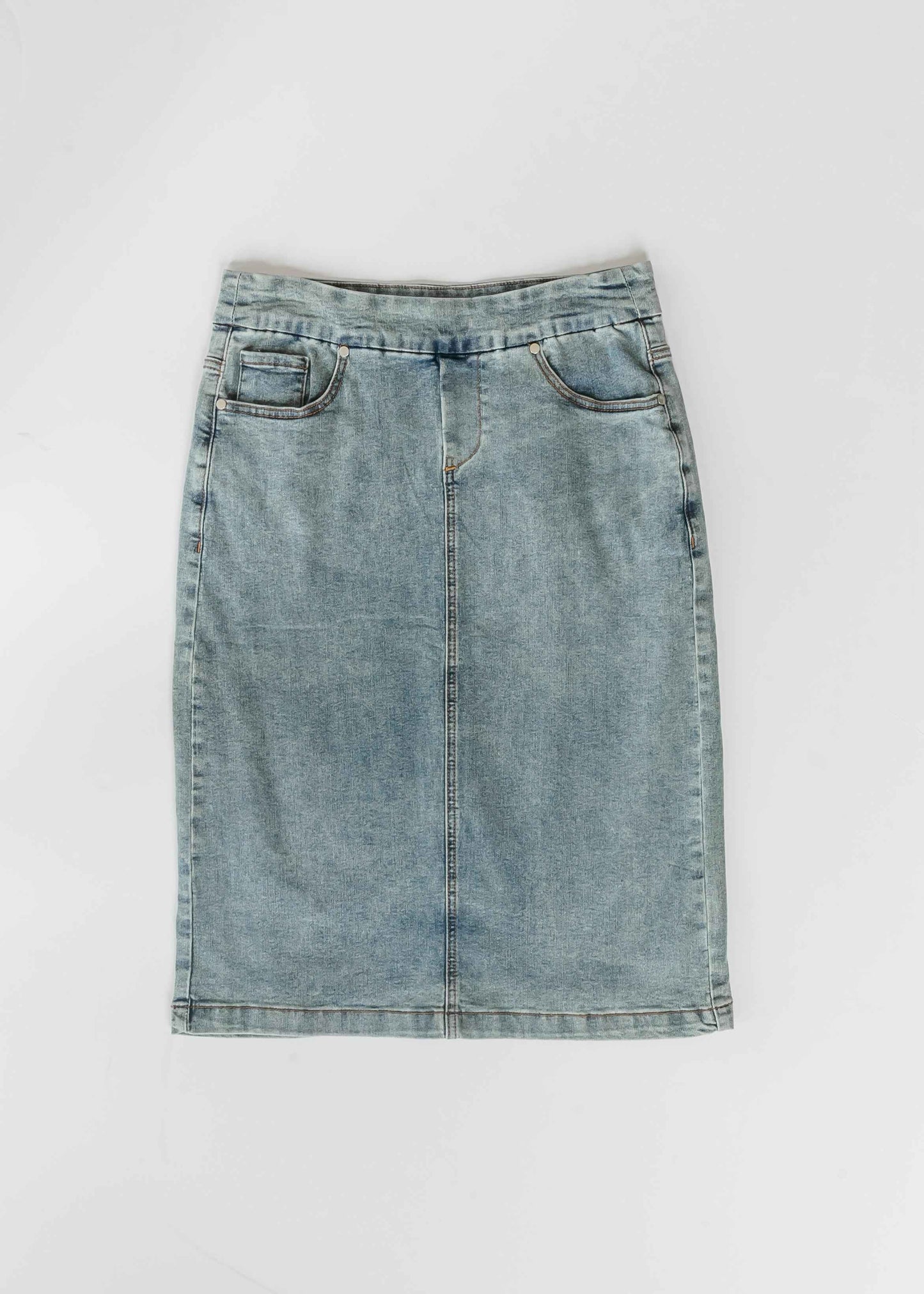 Sandra Classic Wash Midi Denim Skirt