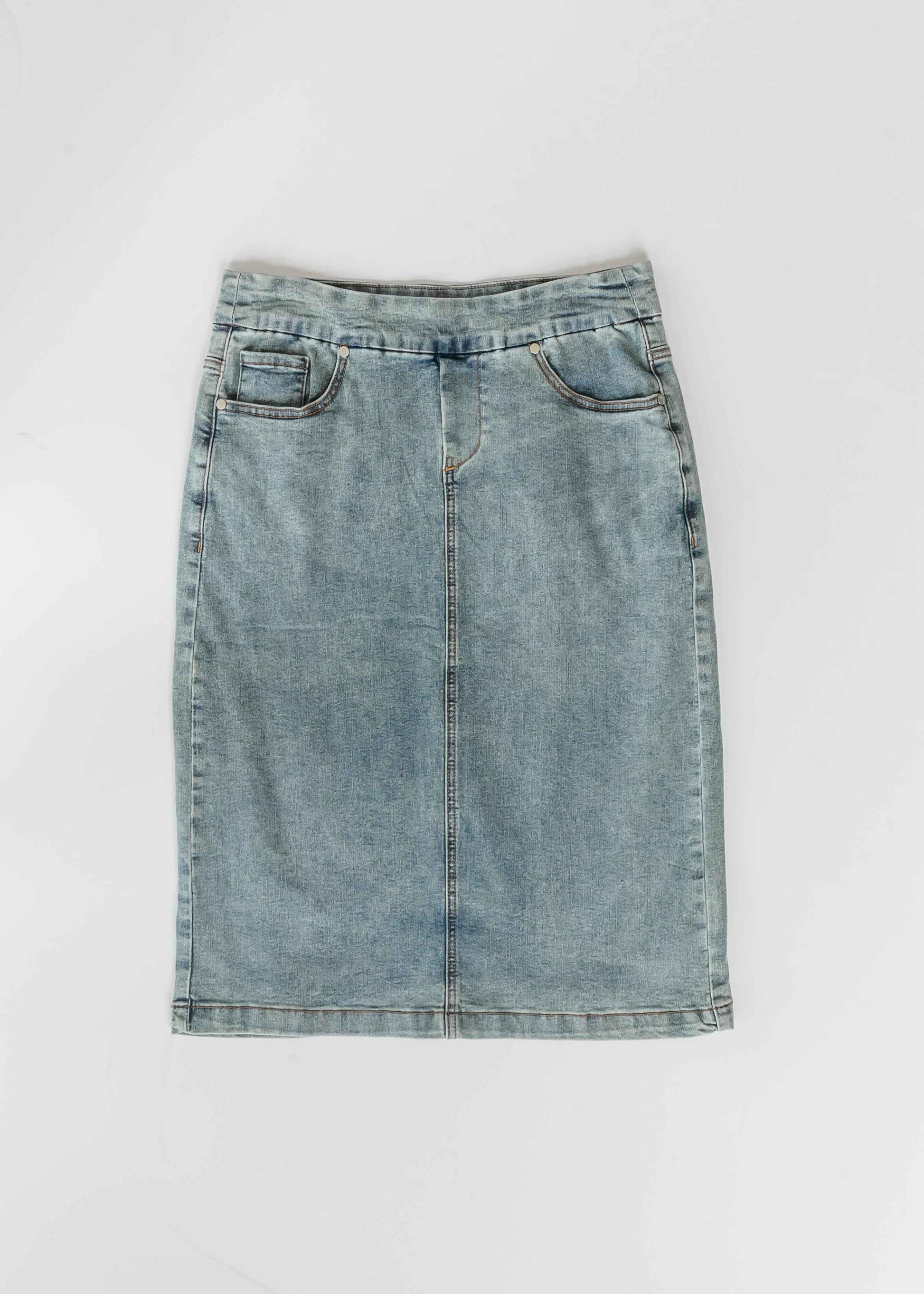 Sandra Classic Wash Midi Denim Skirt