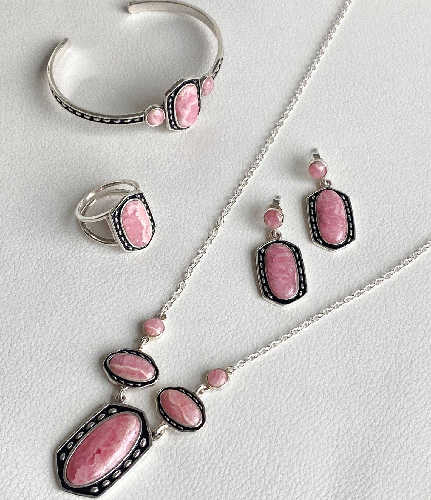Shielded Pink Rhodonite and Sterling Silver Ring