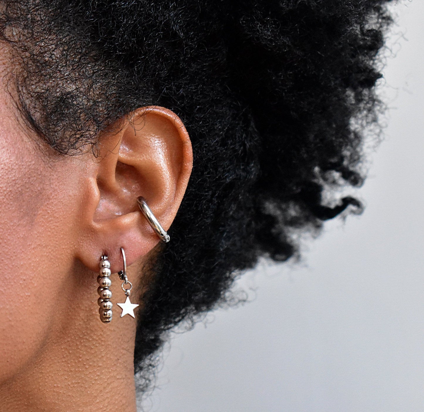 ROCCO SMALL SILVER BEADED HOOP EARRINGS