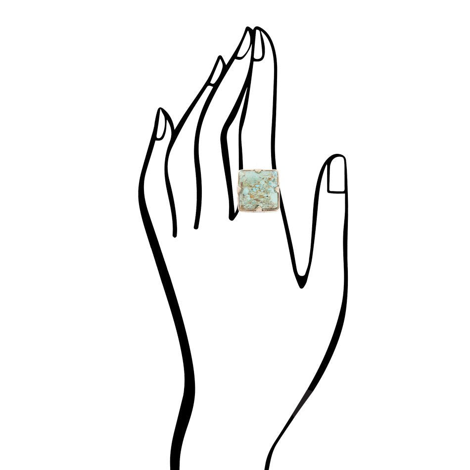Square Statement Blue Turquoise Golden Ring