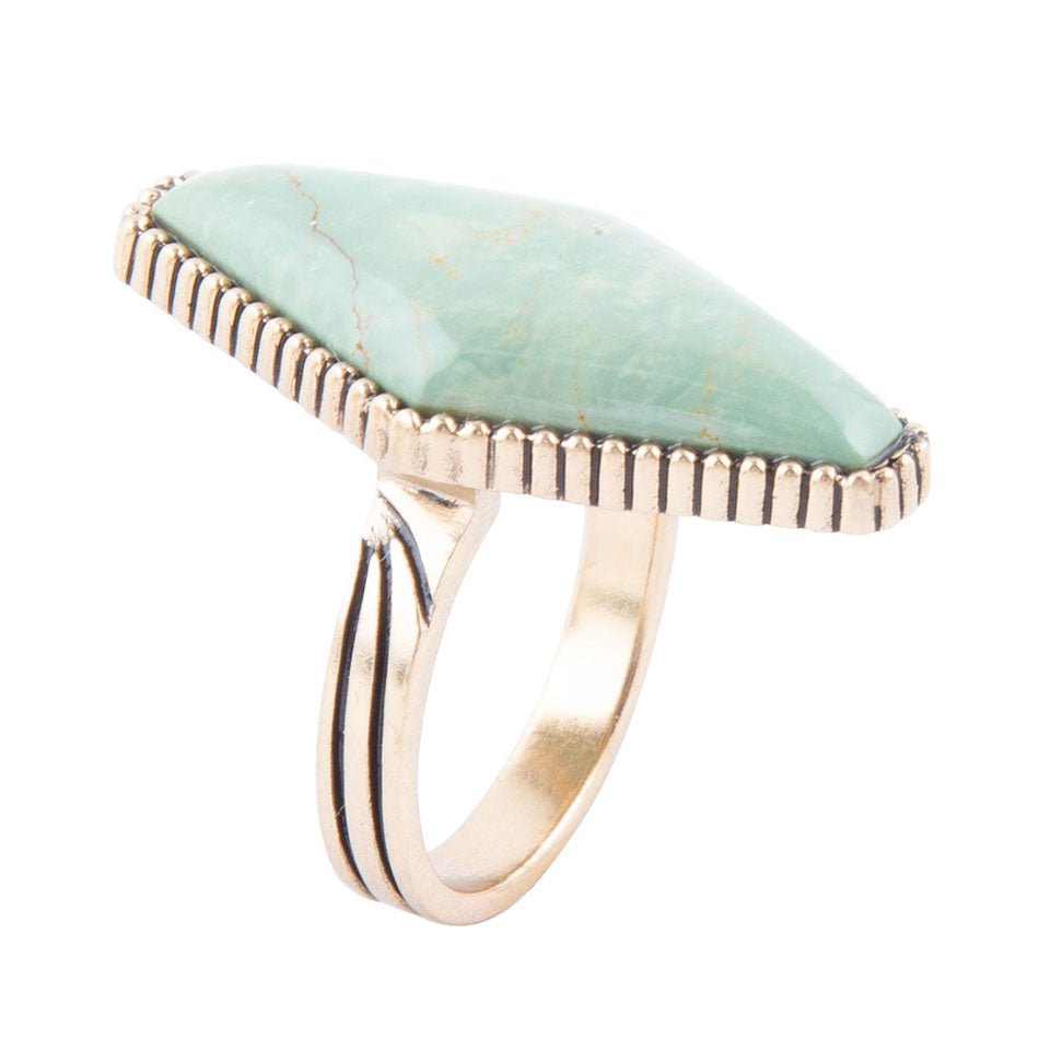Trillion Green Turquoise Golden Ring