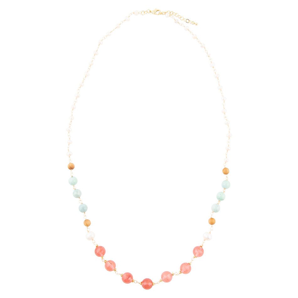 Watermelon Kiss Mint Jasper Golden Long Necklace